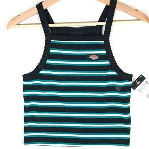 Dickies Women's Medium Green Black Stripe Knit Rib Crop Tank Top Tillys NWT